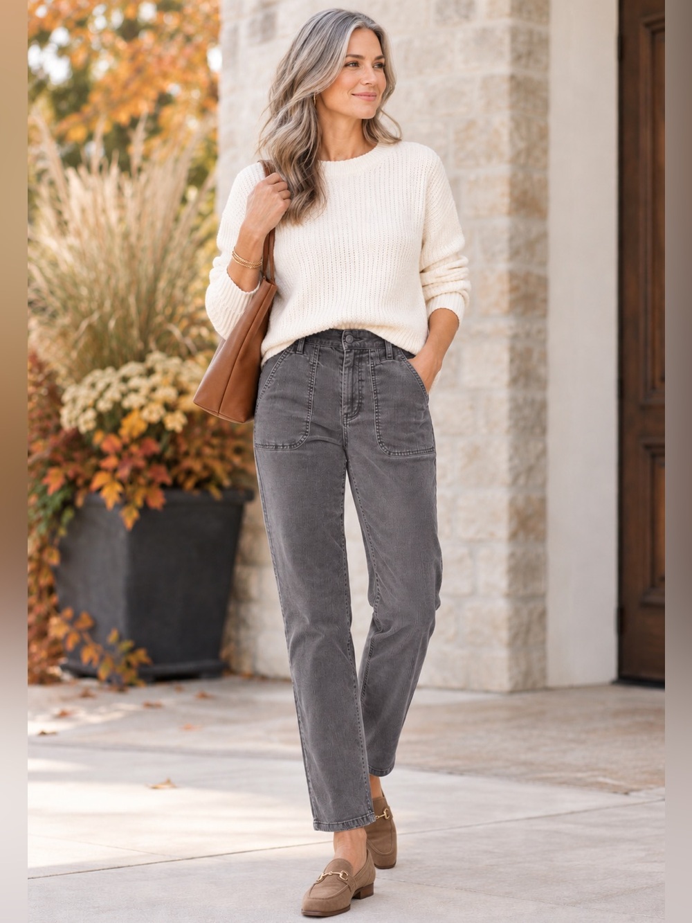 J. Jill Gray Corduroy Utility Pants Straight Leg Stretch Size 4